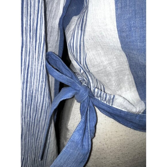 Elan Blue White Striped Wrap Top Long Sleeve Size Large Thin Light Weight Cotton - Picture 3 of 7